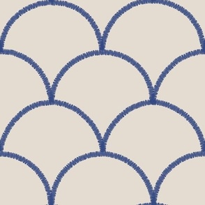 Blue scallop on cream background - large scale