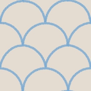 Light blue scallop on cream background - large scale