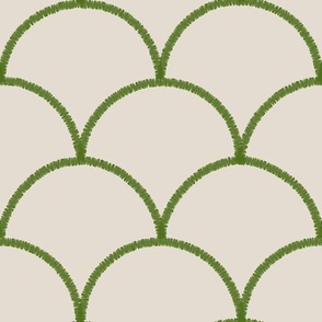 Green scallop on cream background - large scale