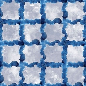 Blue Abstract Watercolor Chess Pattern