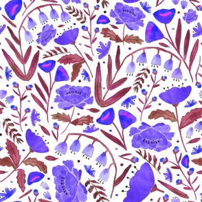 peony floral pattern in blue purple