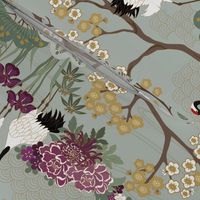 Japanese Garden with Plum and Gold 14 inch repeat