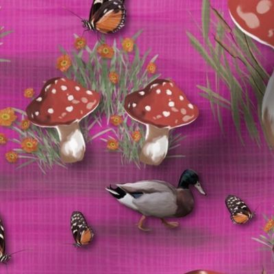 Cozy Cottagecore Lake Life, Friendly Mallard Ducks, Enchanting Vibrant Orange Butterfly, Emerald Green Duck Feathers, Magical Woodland Whimsy, Nostalgic Childhood Memories, Whimsical Woodland Fairytale, LARGE SCALE