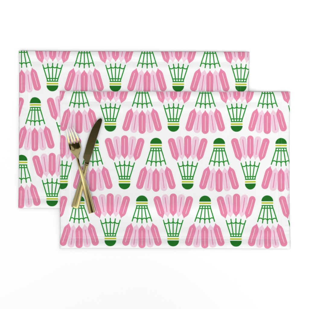 Badminton shuttlecocks in preppy-inspired pink and green on white