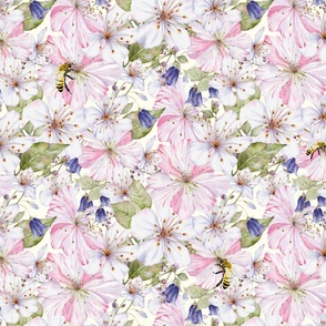 Bee Buzzing Cherry Blossoms - Cream - Large