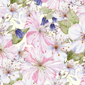 Cherry Blossoms - Cream - X-large