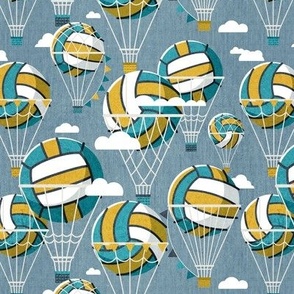 Small scale // One team one dream // bali blue background yellow and teal volley dreamy balls hot air balloons on sky with clouds wallpaper nursery boys room