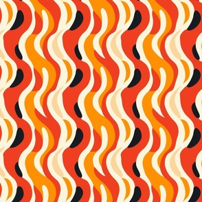 Retro Flame Waves - Vintage Wave Fabric Design