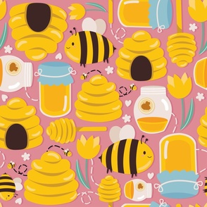 Spring Bee Pink Background Pattern – Large