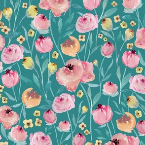 Field of Peonies// Teal//Large// 20"x20"