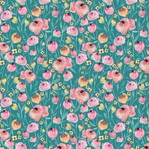 Field of Peonies// Teal//Medium// 10"x10"