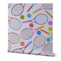 L - Fun Tennis Rackets - Multi Colored with Light Blue Background
