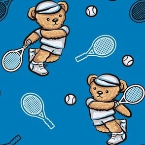 Teddy bear plays tennis
