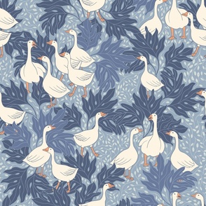 large // cornflower blue  geese botanical ducks