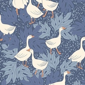 medium //  denim blue geese botanical ducks
