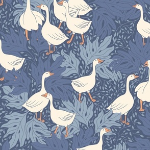 large // denim blue geese botanical ducks