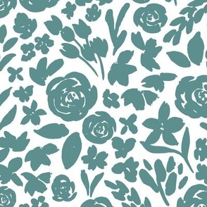 Teal green hand painted rose flowers