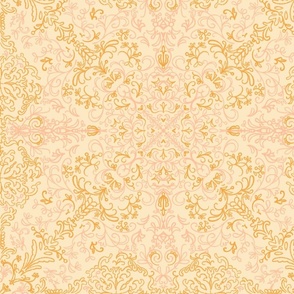 Fancy Filigree Damask  - peach/gold on light peach background (large scale)