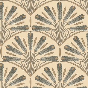 Breaking Bread 3: Art Deco Wheat in Sage and Mustard, large scale