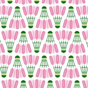 Badminton shuttlecocks in preppy-inspired pink and green on white - smaller