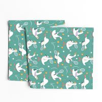 Medium scale 11 inch repeat // Ducks playing Tennis green background