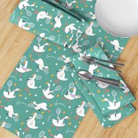 Medium scale 11 inch repeat // Ducks playing Tennis green background