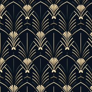 Art Deco Fan Palm Pattern in Gold and Black 
