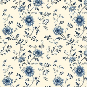 Elegant Indigo Bloom - Classic Blue Floral Fabric Design 