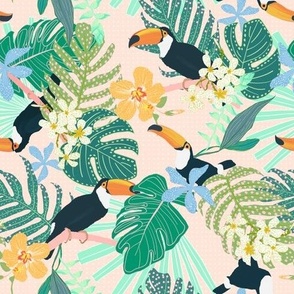 Sweet Tropical Toucans Foliage Peach