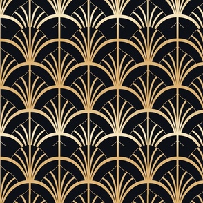 Golden Art Deco Scallop Pattern on Black 