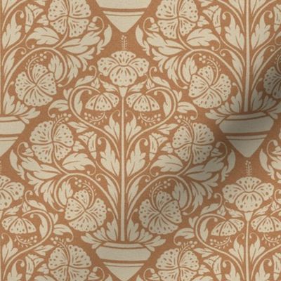 (S) hibiscus floral block print-ornate-biscuit brown-small scale