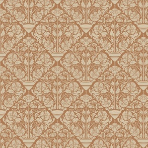 (S) hibiscus floral block print-ornate-biscuit brown-small scale
