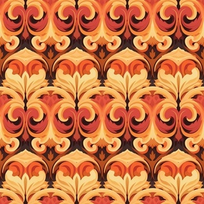 Fiery Baroque Swirls Seamless Pattern 