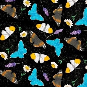 Medium-Butterflies, lavender & daisies-Black