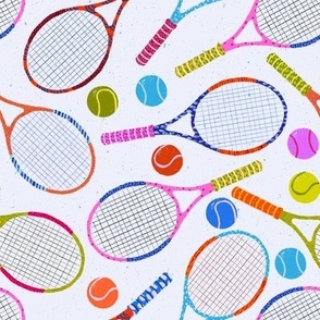 M - Fun Tennis Rackets - Multi Colored with Light Blue background