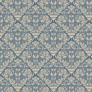 (S) hibiscus floral block print-ornate-provincial blue-small scale