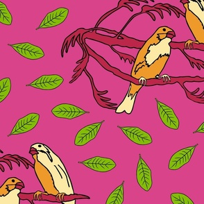 leaves and birds on pink (big)