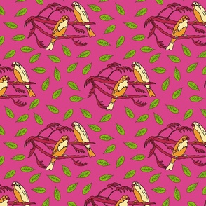 leaves and birds on pink (small)