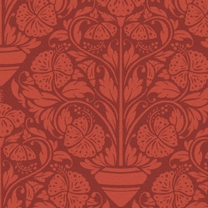 (J) hibiscus floral block print-ornate-chilli red-jumbo scale