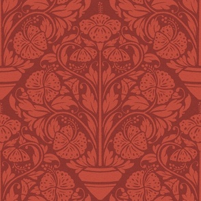 (L) hibiscus floral block print-ornate-chilli red-large scale