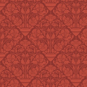 (M) hibiscus floral block print-ornate-chilli red- medium scale