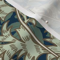 William Morris Inspired - Green and Blue Peonies and Florals - BIG SIZE 