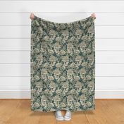 William Morris Inspired - Green and Blue Peonies and Florals - BIG SIZE 