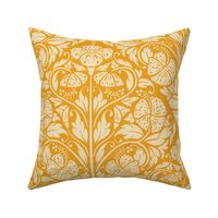 (L) hibiscus floral block print-ornate-old gold yellow-large scale