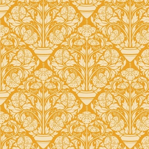 (M) hibiscus floral block print-ornate-old gold yellow-medium scale