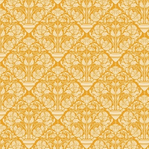 (S) hibiscus floral block print-ornate-old gold yellow-small scale