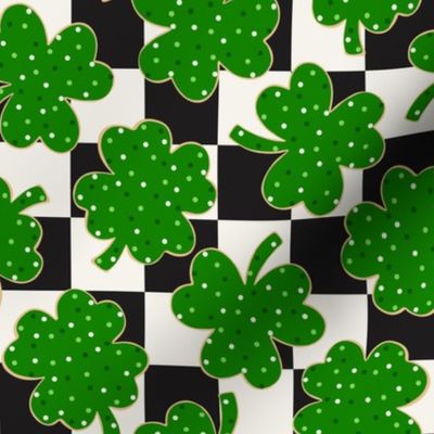 St Patricks Day Shamrock and Lucky Cookies Checker BG - Medium Scale