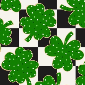 St Patricks Day Shamrock and Lucky Cookies Checker BG - XL Scale