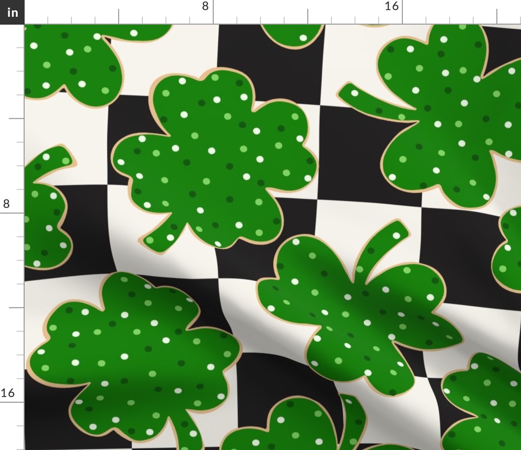 St Patricks Day Shamrock and Lucky Cookies Checker BG - XL Scale