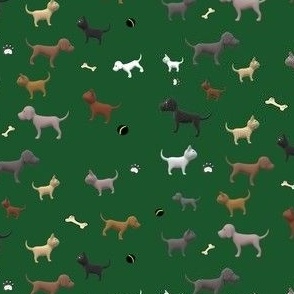 chiens et chats multicolores sur fond vert anglais